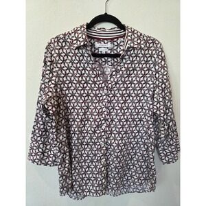 Foxcroft Sz 12 Red Black White No Iron Button Down Shaped Shirt Classic Luxury